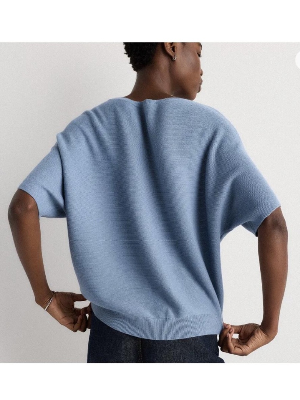 NWT Quince Lightweight Cotton Cashmere Link-Stitch Dolman Sweater - size L - Picture 2 of 8